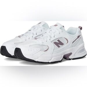 New Balance Big Kid White and Dark Purple Sneakers
